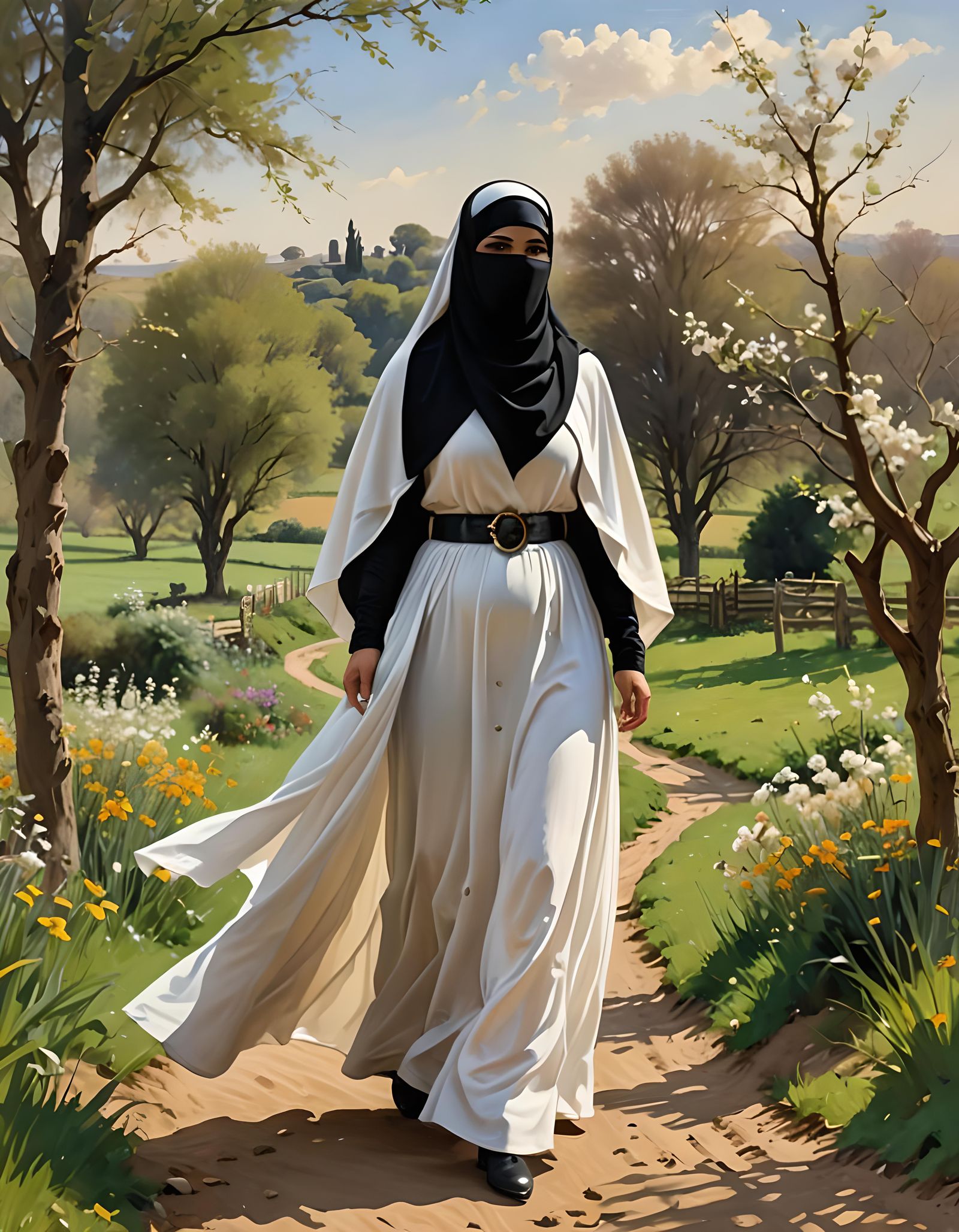 Middle Eastern Woman in Niqab, Oil-Guache Painting