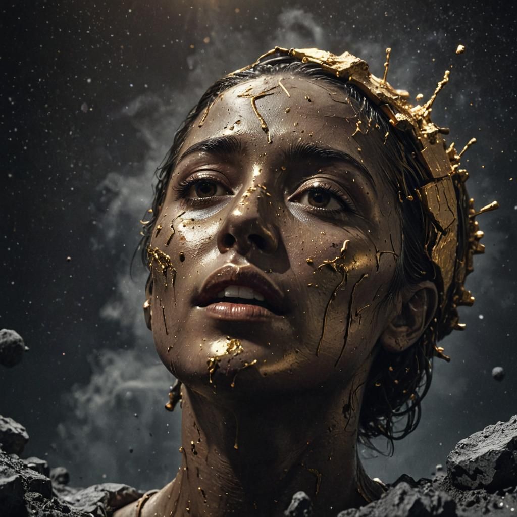 Hyperrealistic Face on Moon with Gold Bars