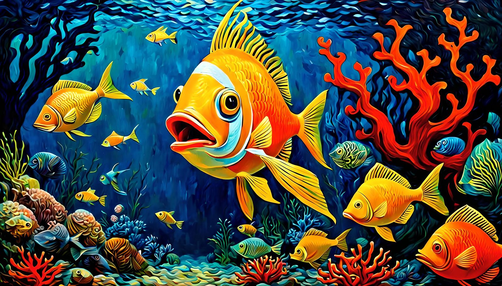 Surreal Fish with Big Mouth Oil Painting