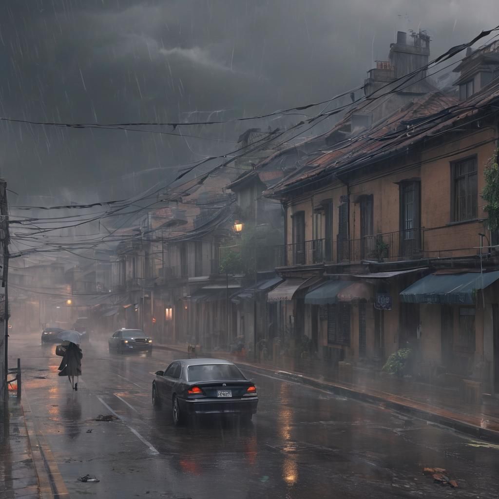 Anime-Style City Storm with Tornadoes and Lightning