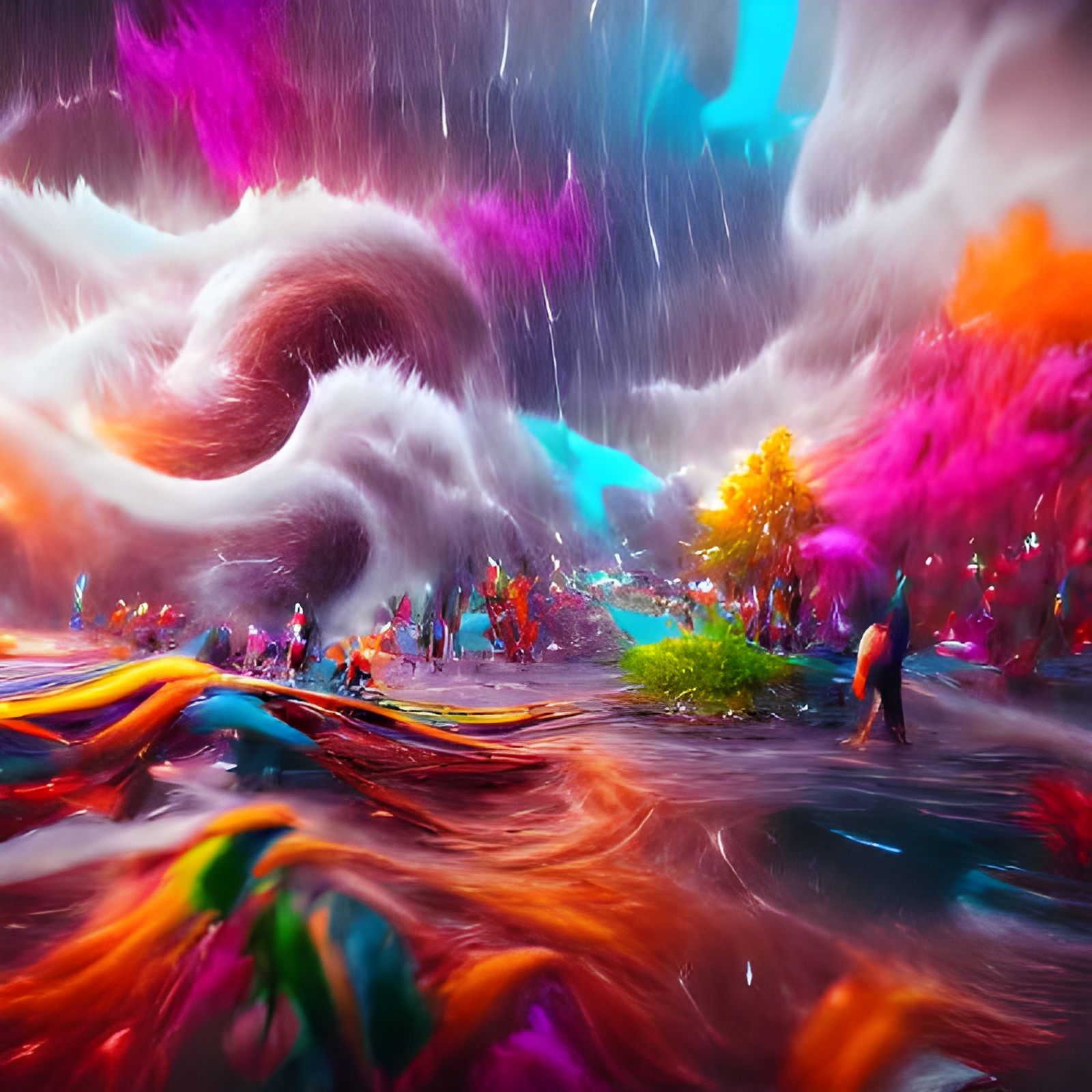 Psychedelic Hurricane Storm with Dancing People