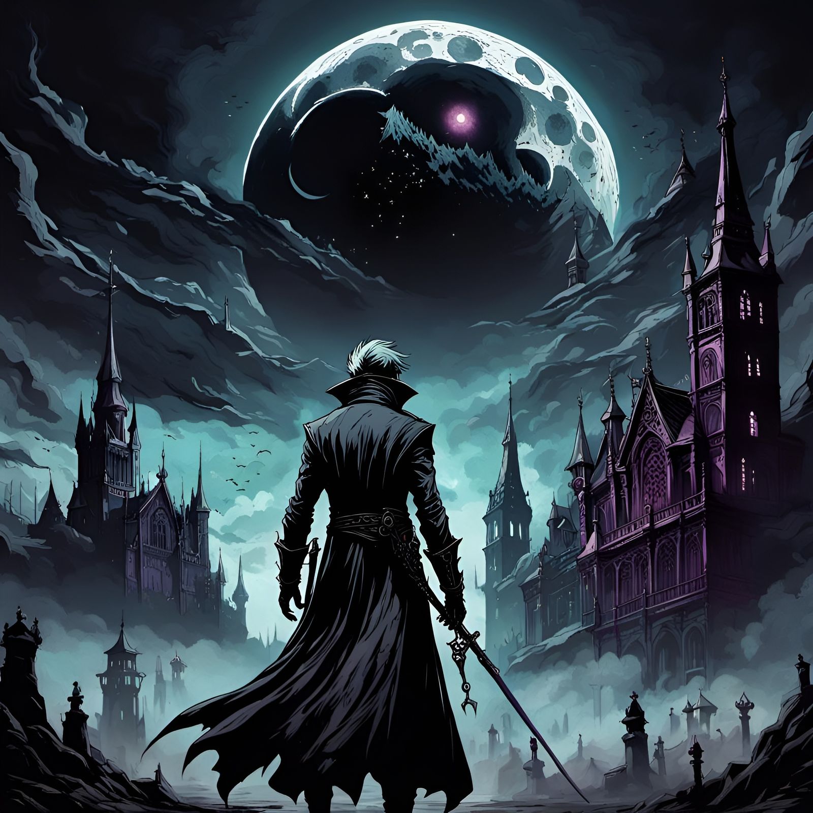 Eldritch Moonscape: Gothic Horror Art