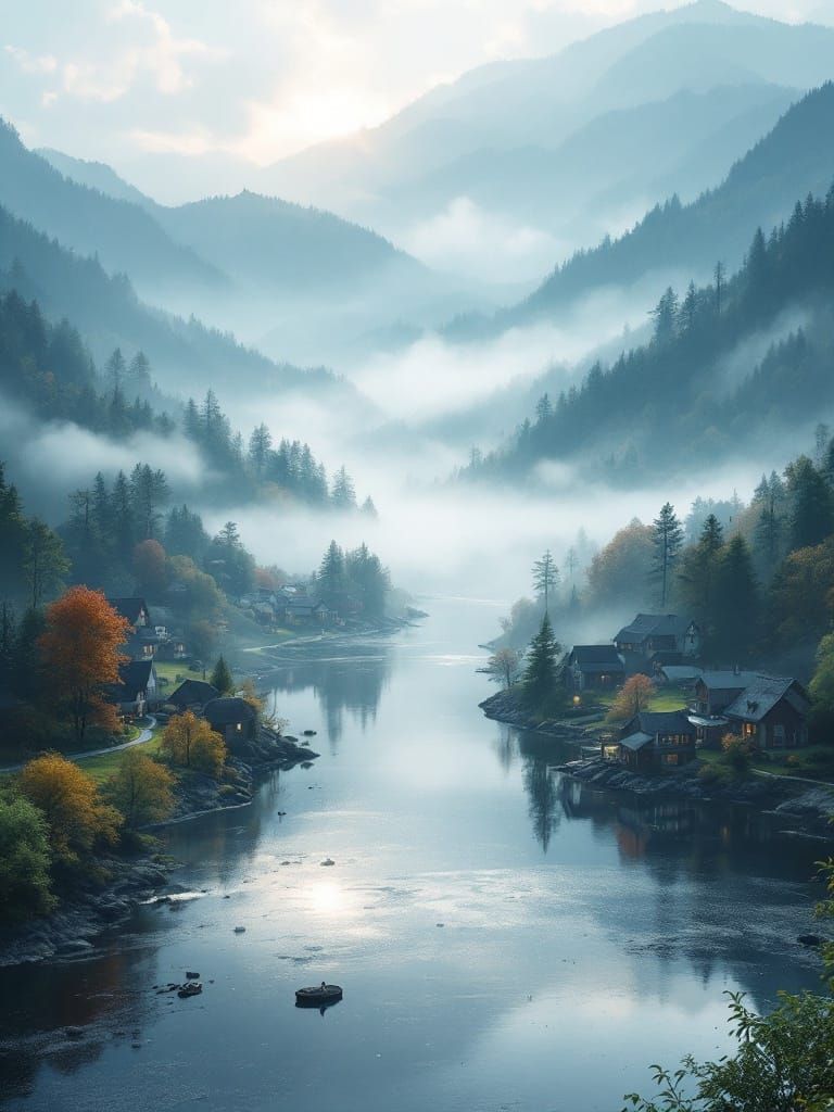 Appalachian Mountains: Serene 3D Landscape with Small Towns