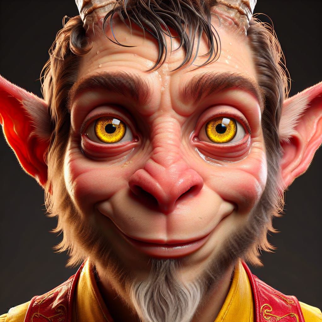 Hyperrealistic Close-up of Mischievous Satyr Face