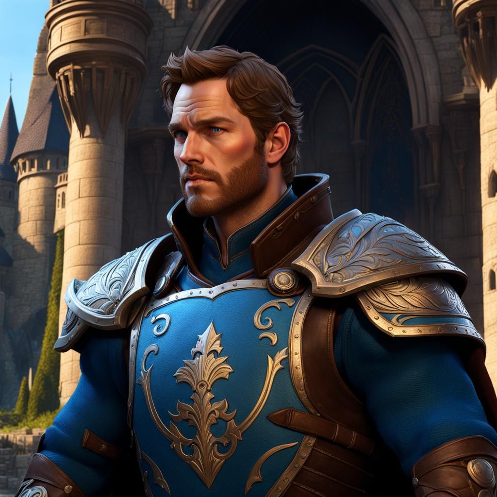 Fantasy Paladin in Blue Armor, Digital Art