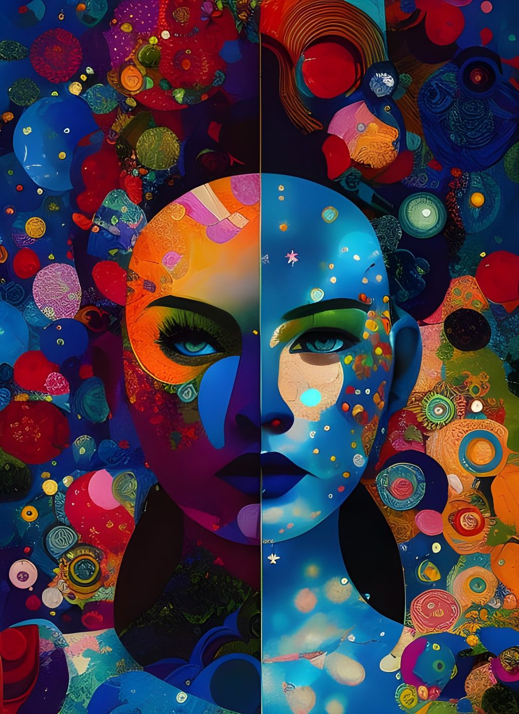 Surreal Patchwork Woman in Fluid Gouache Style