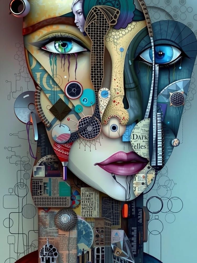 Surreal Watercolor Portrait of a Woman in Vibrant Geometric...