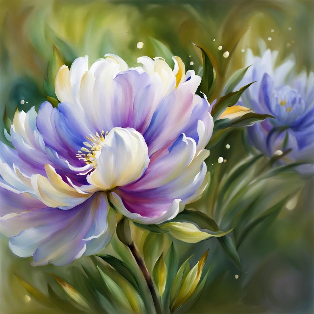 Fantasy Flowers in Watercolor Circle Frame