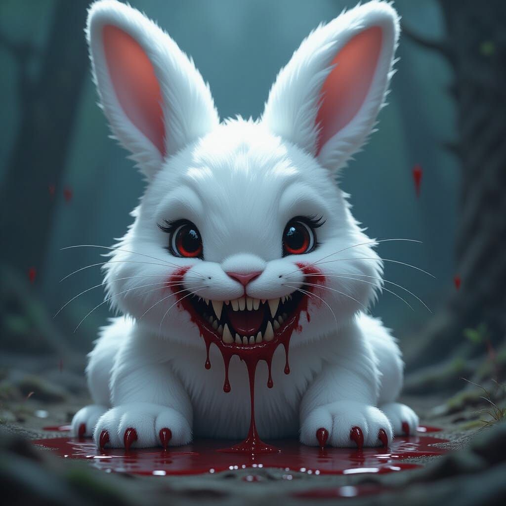 Fanged Rabbit in Eerie Gothic Atmosphere