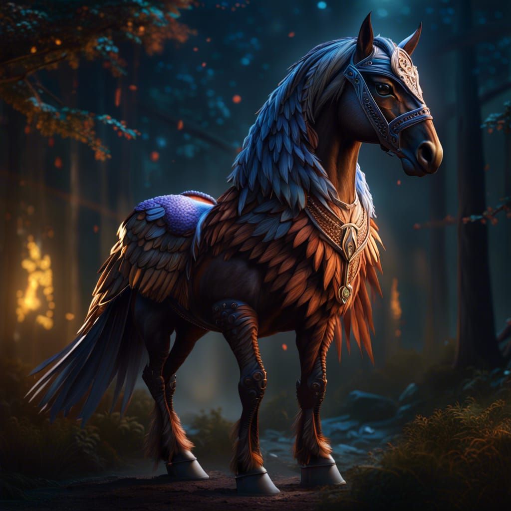 Fantasy Horse Owl Portrait in Deep Color