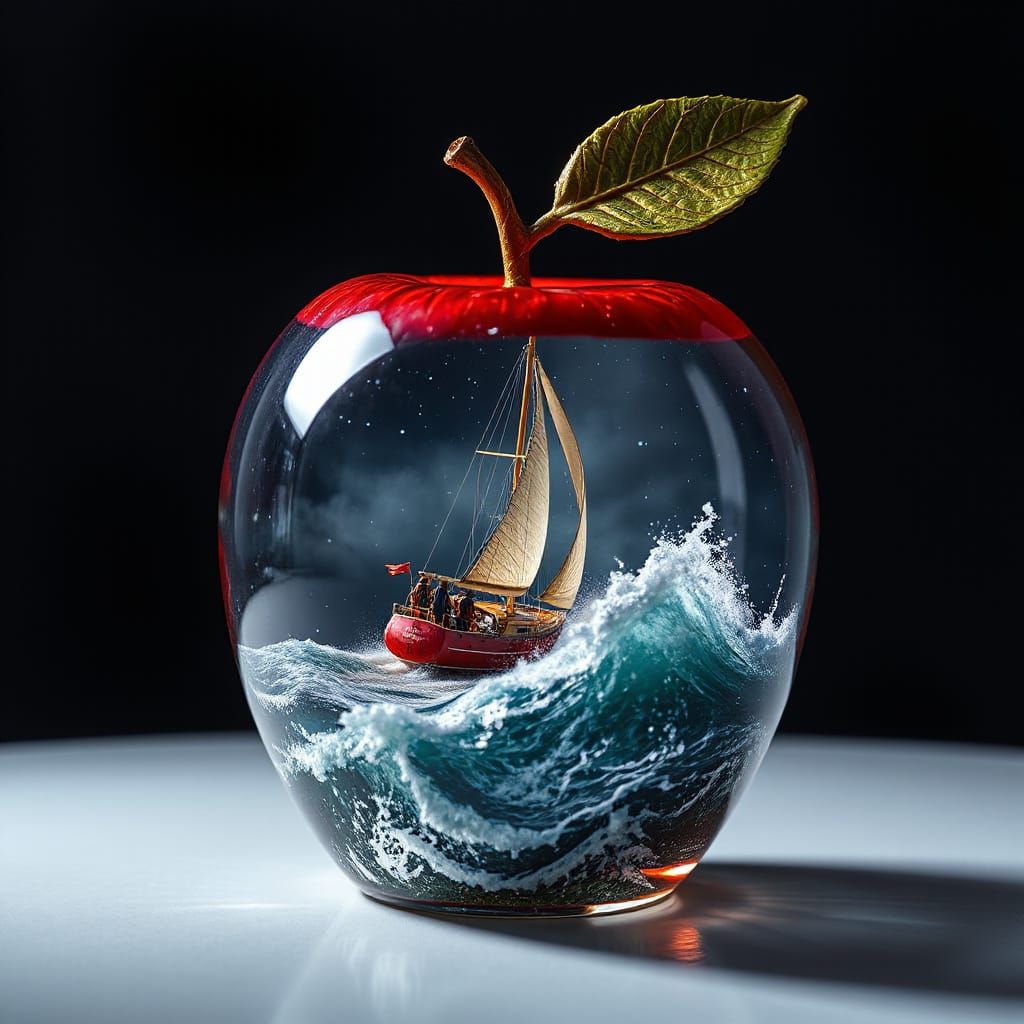 Sailboat in Glass Apple: A Double Exposure Dream