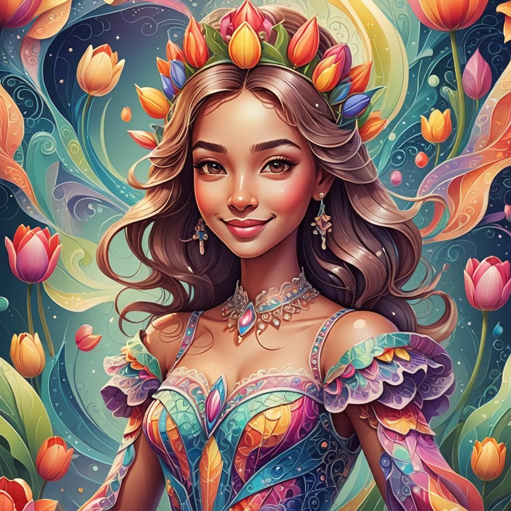Vibrant Cartoon Tulip Princess Portrait