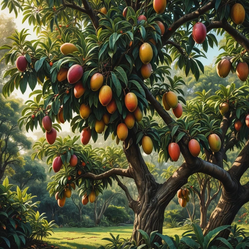 Hyper-Realistic Mango Tree Drawing in Golden Hour