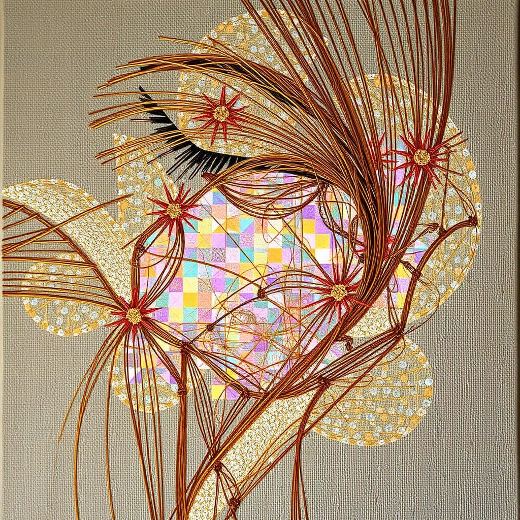 Moving Holographic Collage with Metal Threads