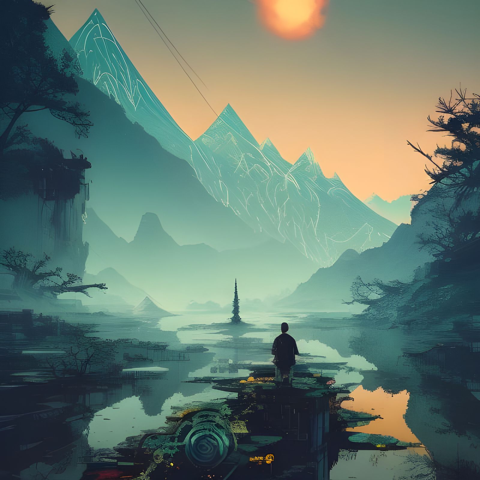 Majestic Mountain Landscape: A Cel-Shaded Masterpiece