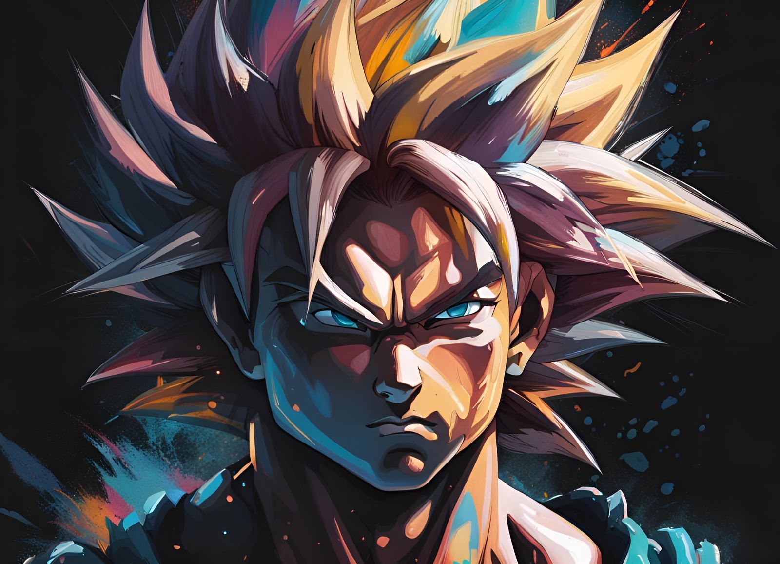 Inksplash Super Saiyan Portrait on Black Canvas