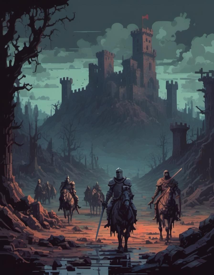 Zombie Knights in a Dark Pixel Art Landscape