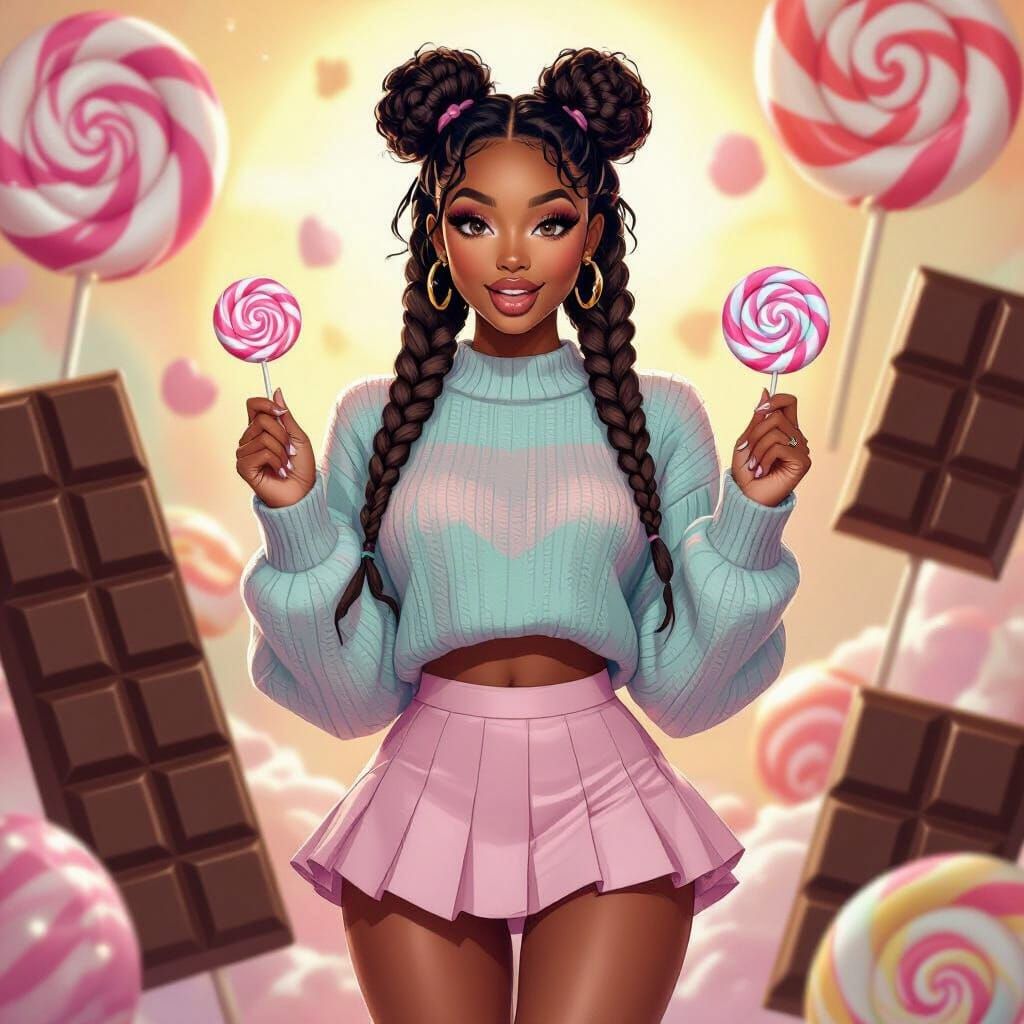 Candy Wonderland Influencer with Lollipop in Pastel Style