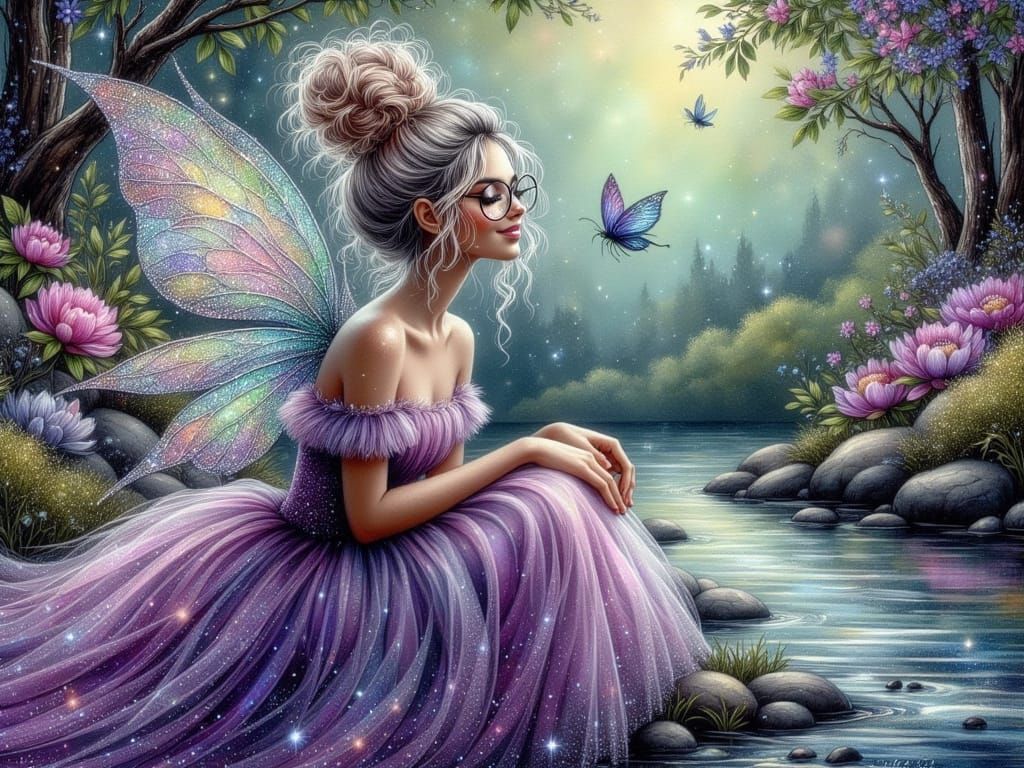 Enchanting Glitter Fairy in Whimsical Fantasy Landscape