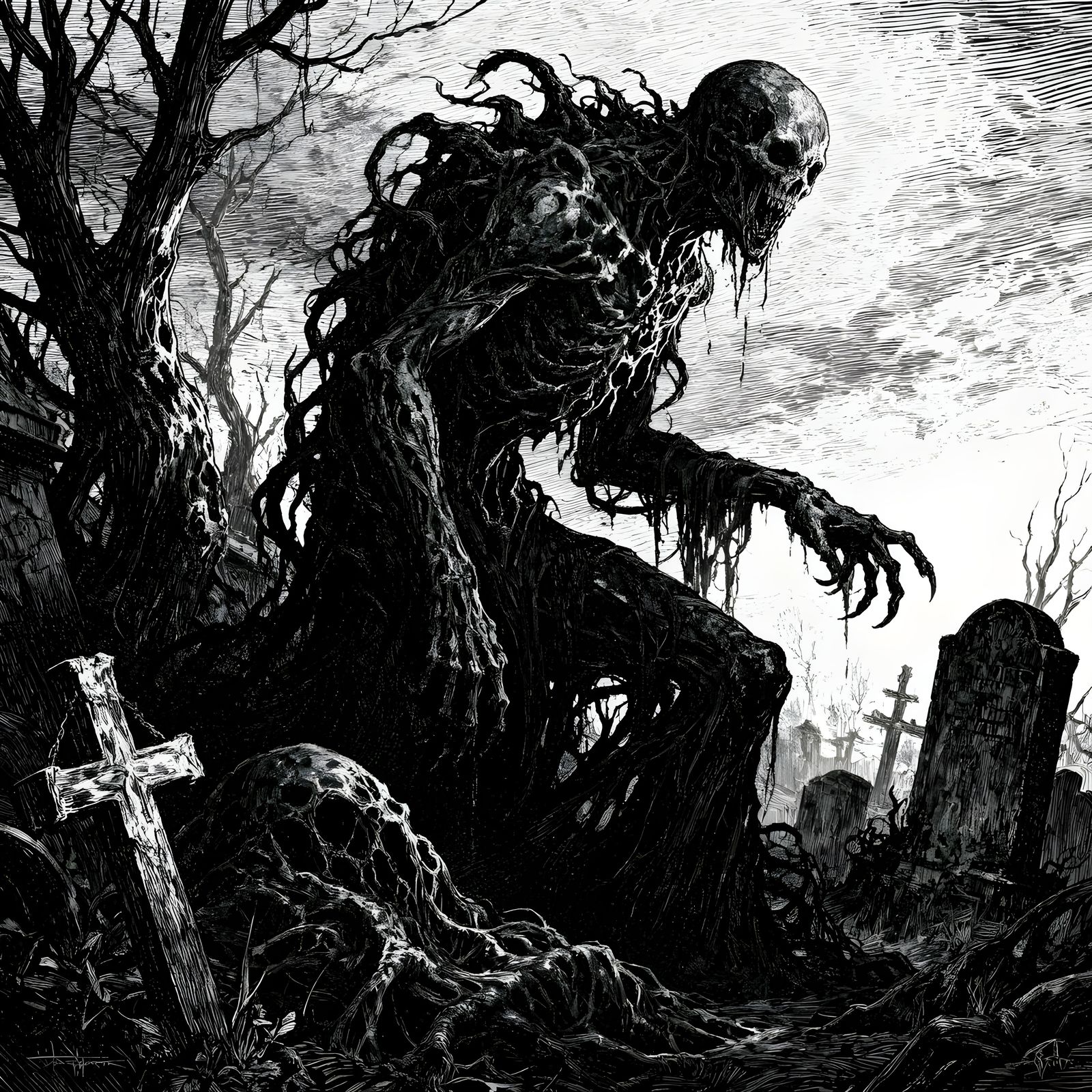 Abstract Horrors in Gustave Doré Style Black and White Art