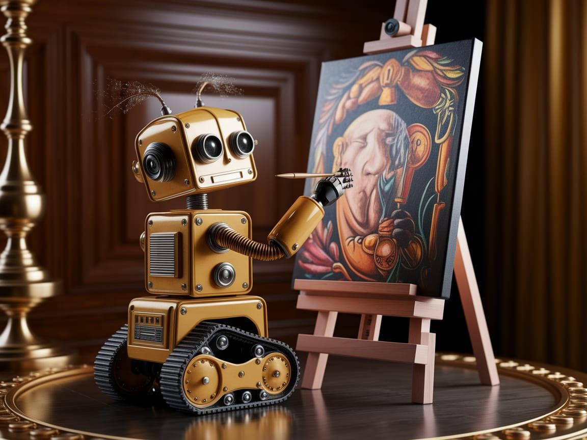 Robot Artist Painting Surrealist Art in Dali Style