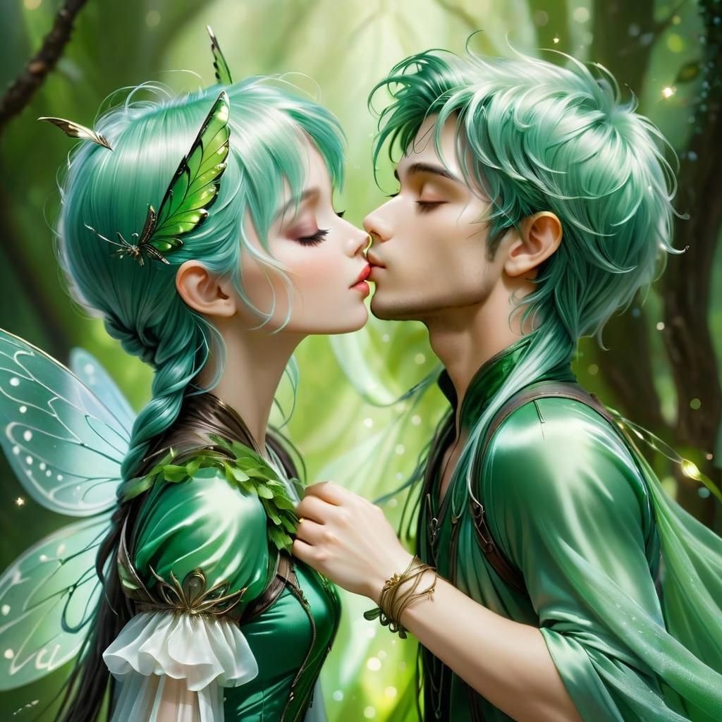 Fairy Kissing Boy in Detailed Fantasy Art