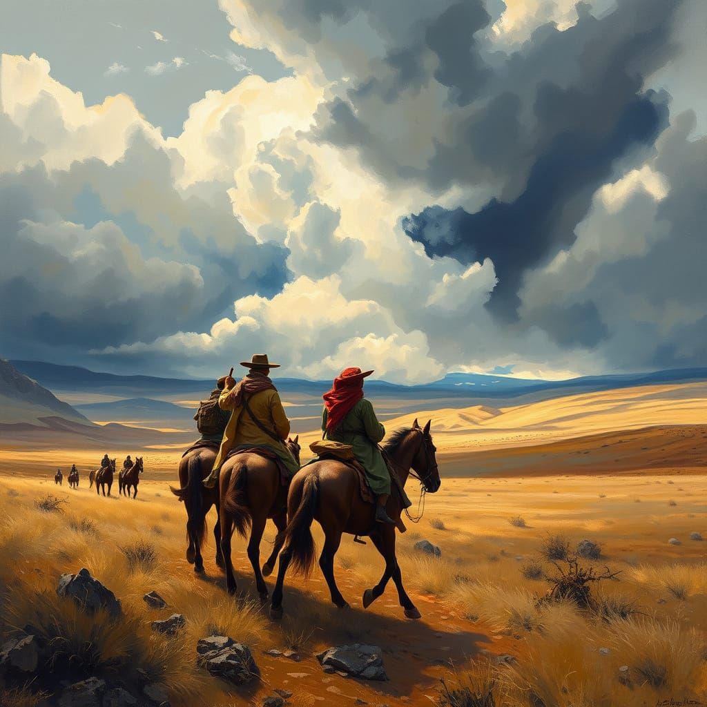 Ethereal Nomads in Turner-Inspired Anatolian Landscape