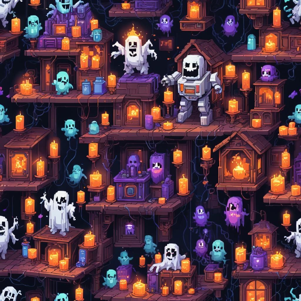 A small Transformer holding a ghost trap, capturing cute gho...