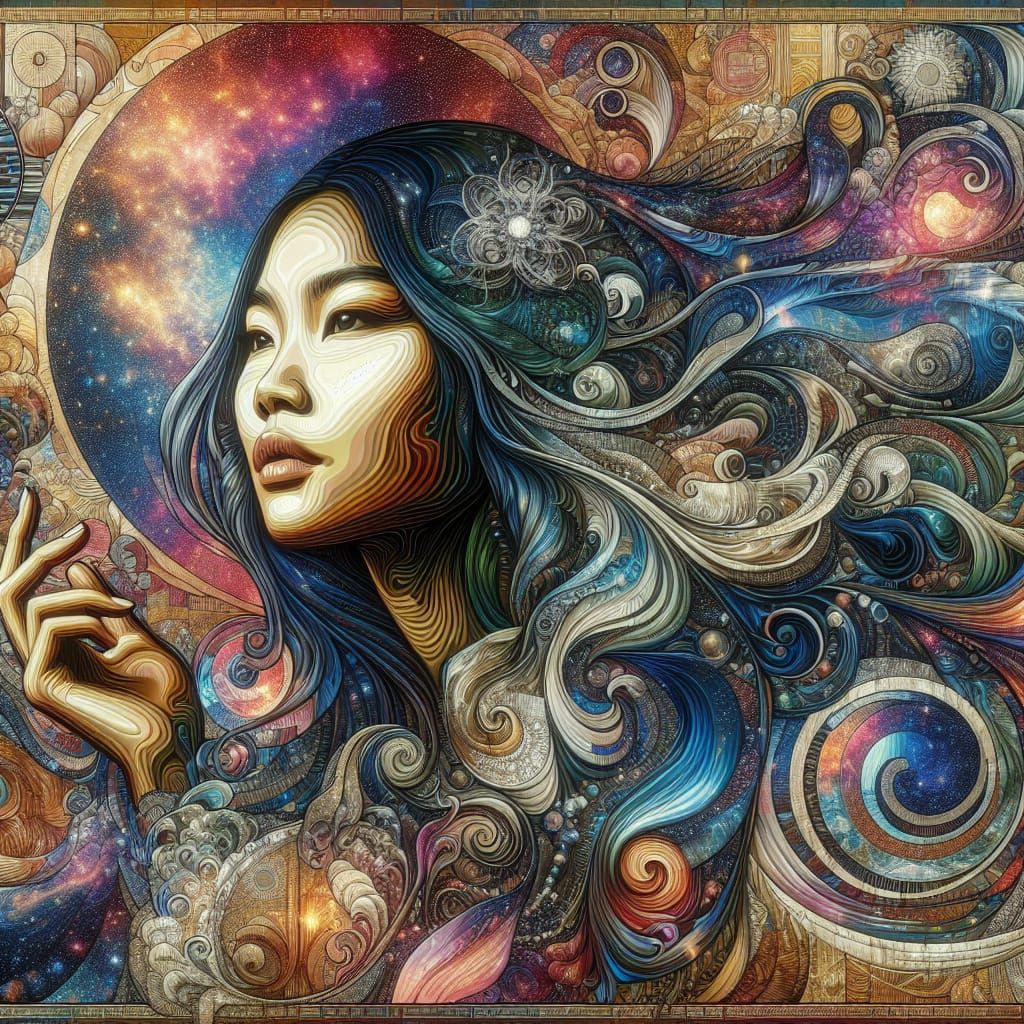 Surreal Asian American Portrait in Holographic Style