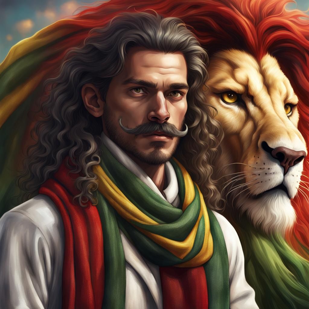 Man with Lion: Detailed Matte Painting