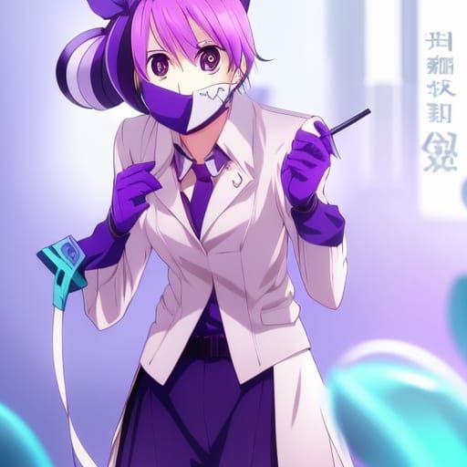 Anime-Style Dental Hygienist with Purple Hair