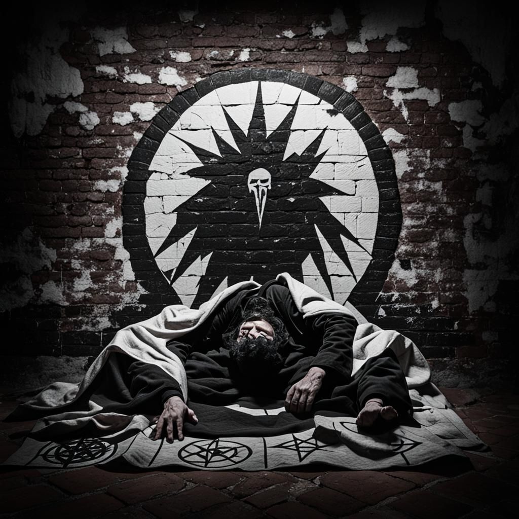 Occult Symbol on Linoleum Floor with Sleeping Figure