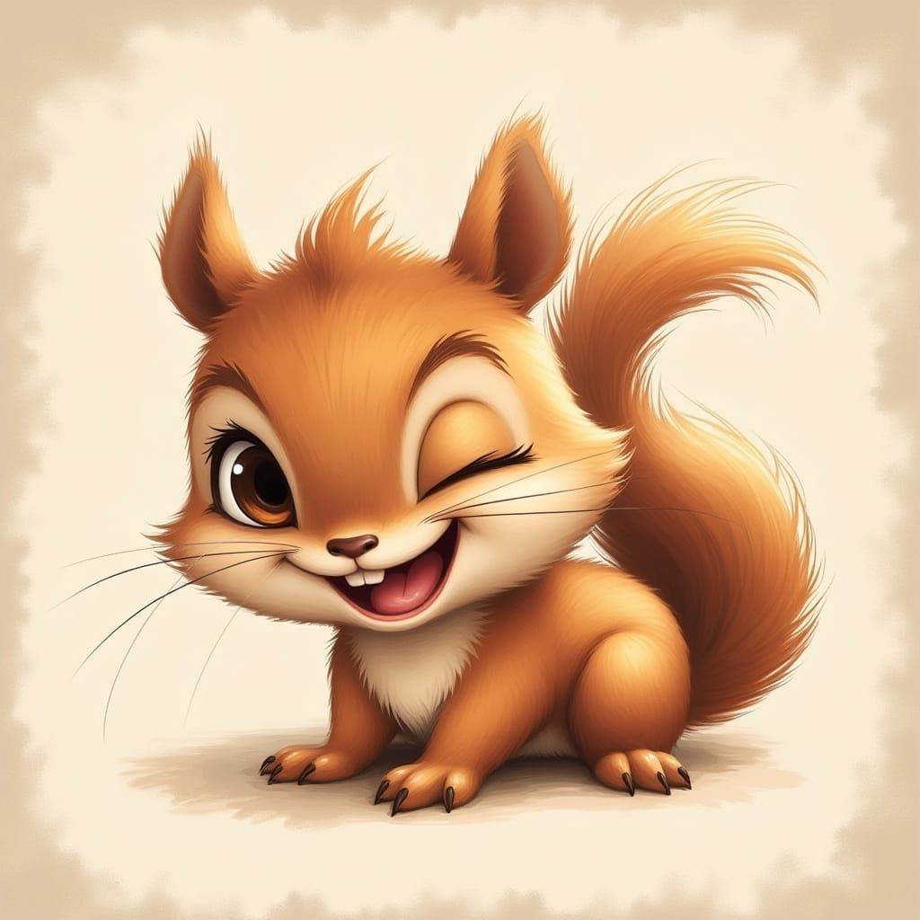 Charming Squirrel Sketch with Mischievous Wink
