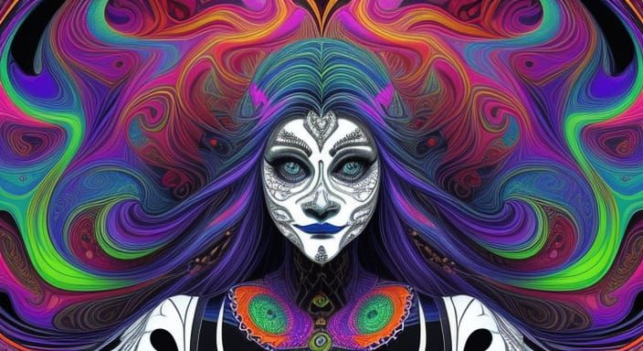 Whimsical Easter Bunny in Santa's Guise, Surreal Psychedelic...