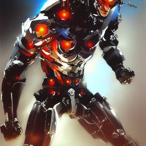 Cyborg Ninja in Yoji Shinkawa Oil Painting Style