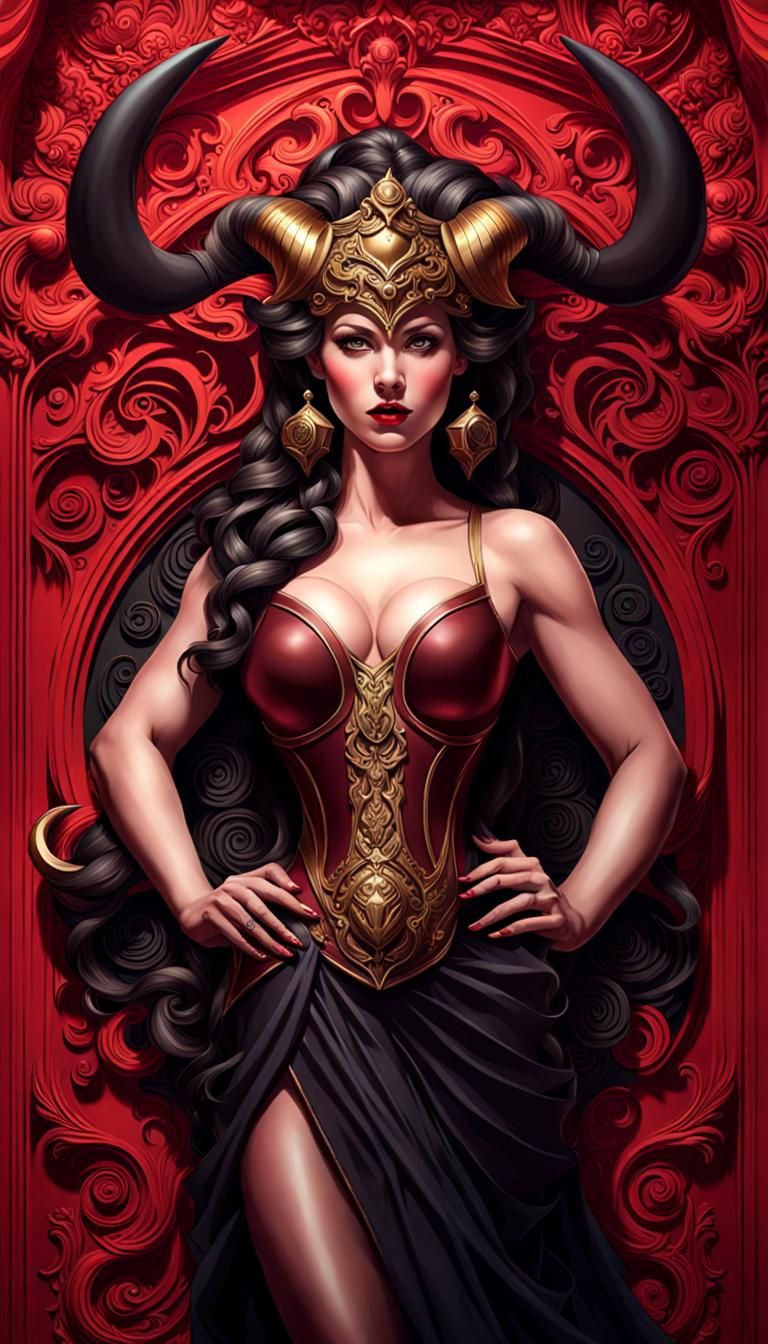 Lady Minotaur in Labyrinth: Rococo Fantasy Art