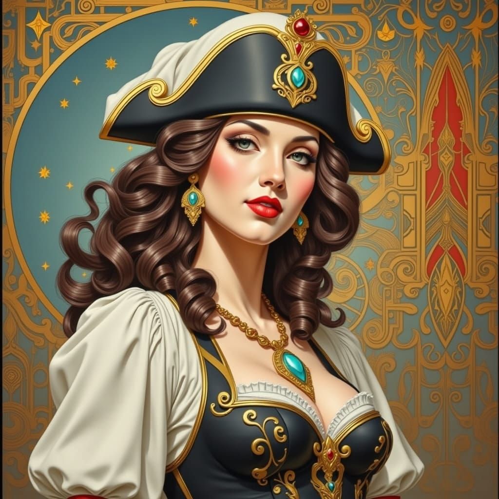 Vintage Pirate Siren in Art Deco Style