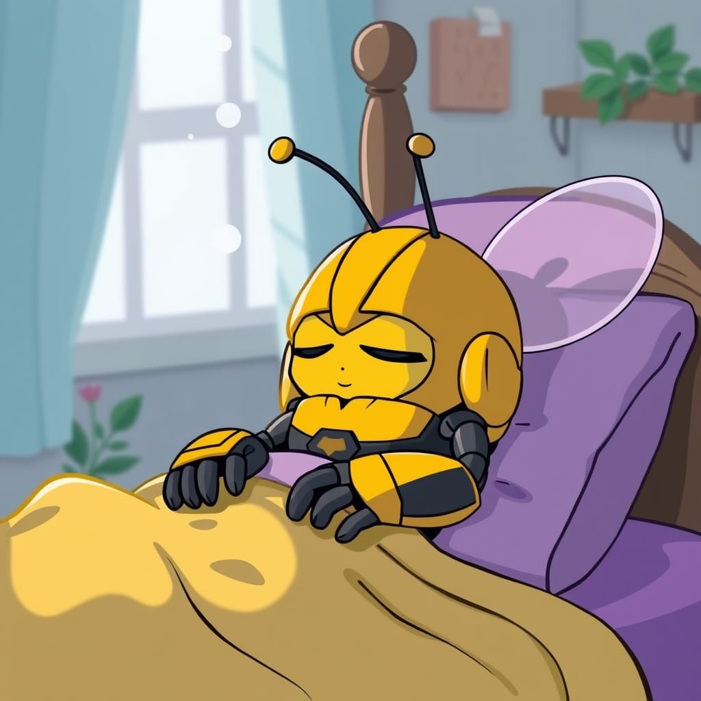 Cartoon Bumblebee Wakes Up in Bed