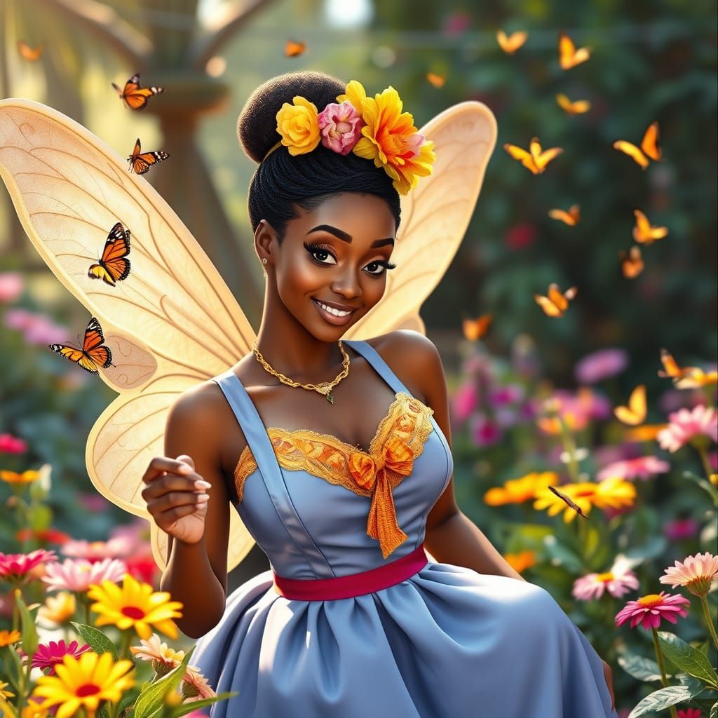 Tiana, the Butterfly Farmer: Cinematic Garden Scene