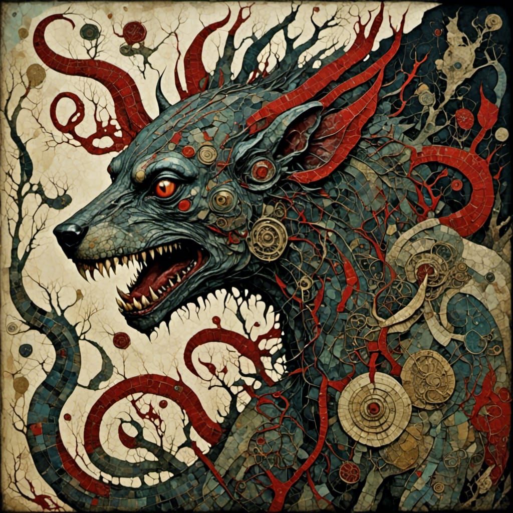 Cerberus: Three-Headed Hellhound with Dragon Tail