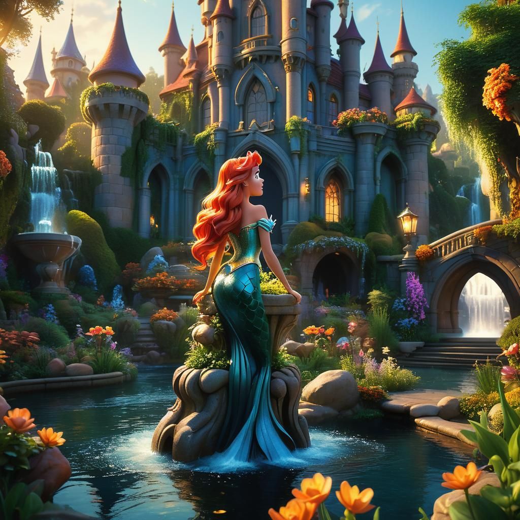 Whimsical Disney Castle Garden in Fantasy Style