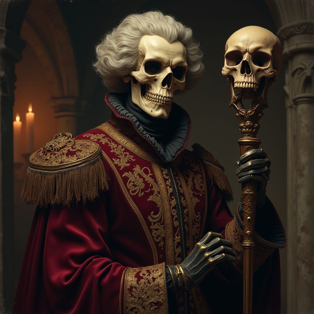 Skeletor as a Renaissance Nobleman in a Gothic Castle