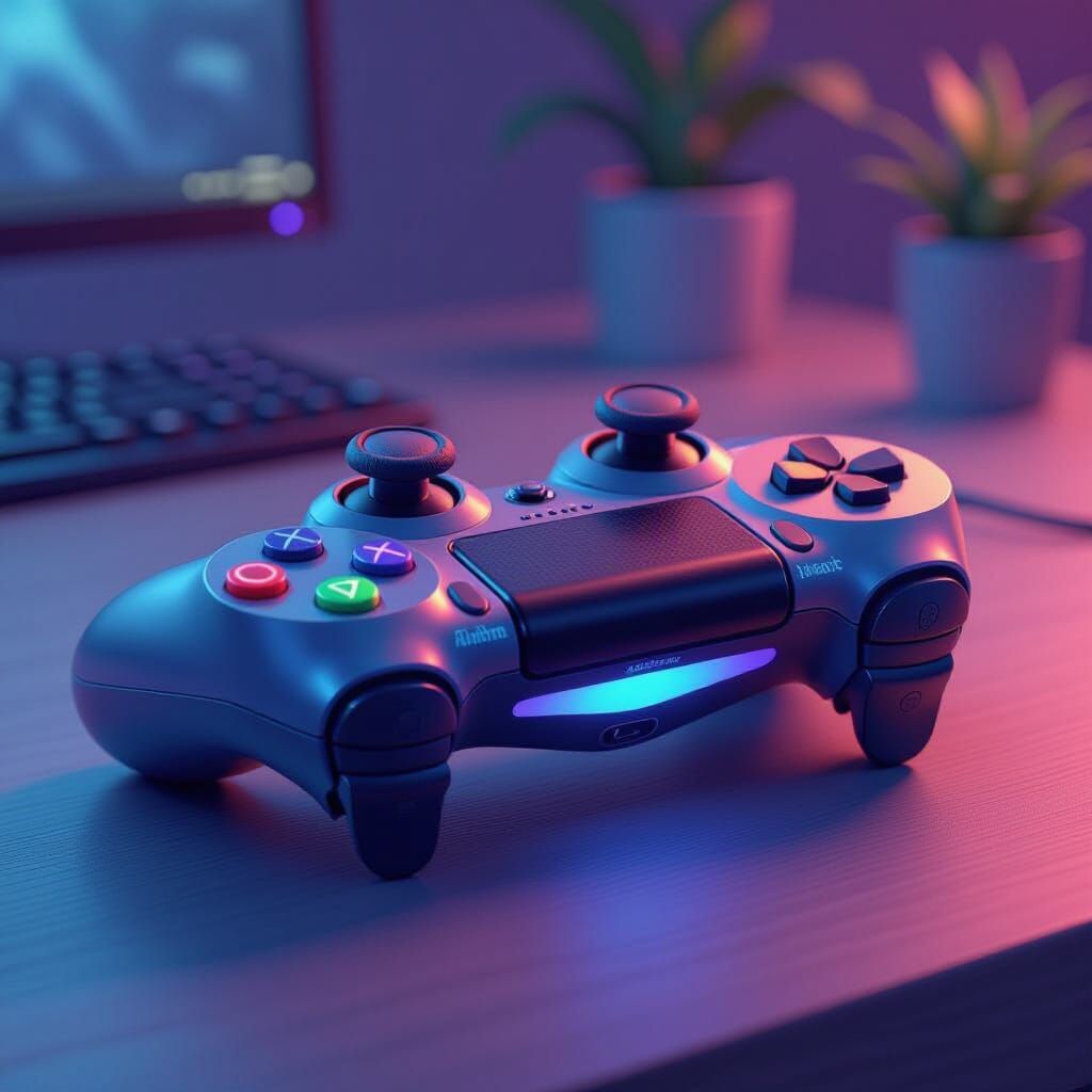 Detailed Video Game Controller with Vibrant Colors