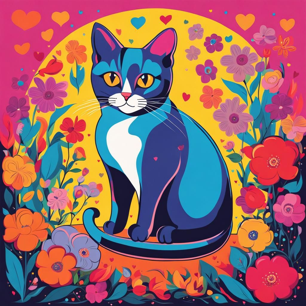 Colorful Abstract Cat Art in Warhol Style