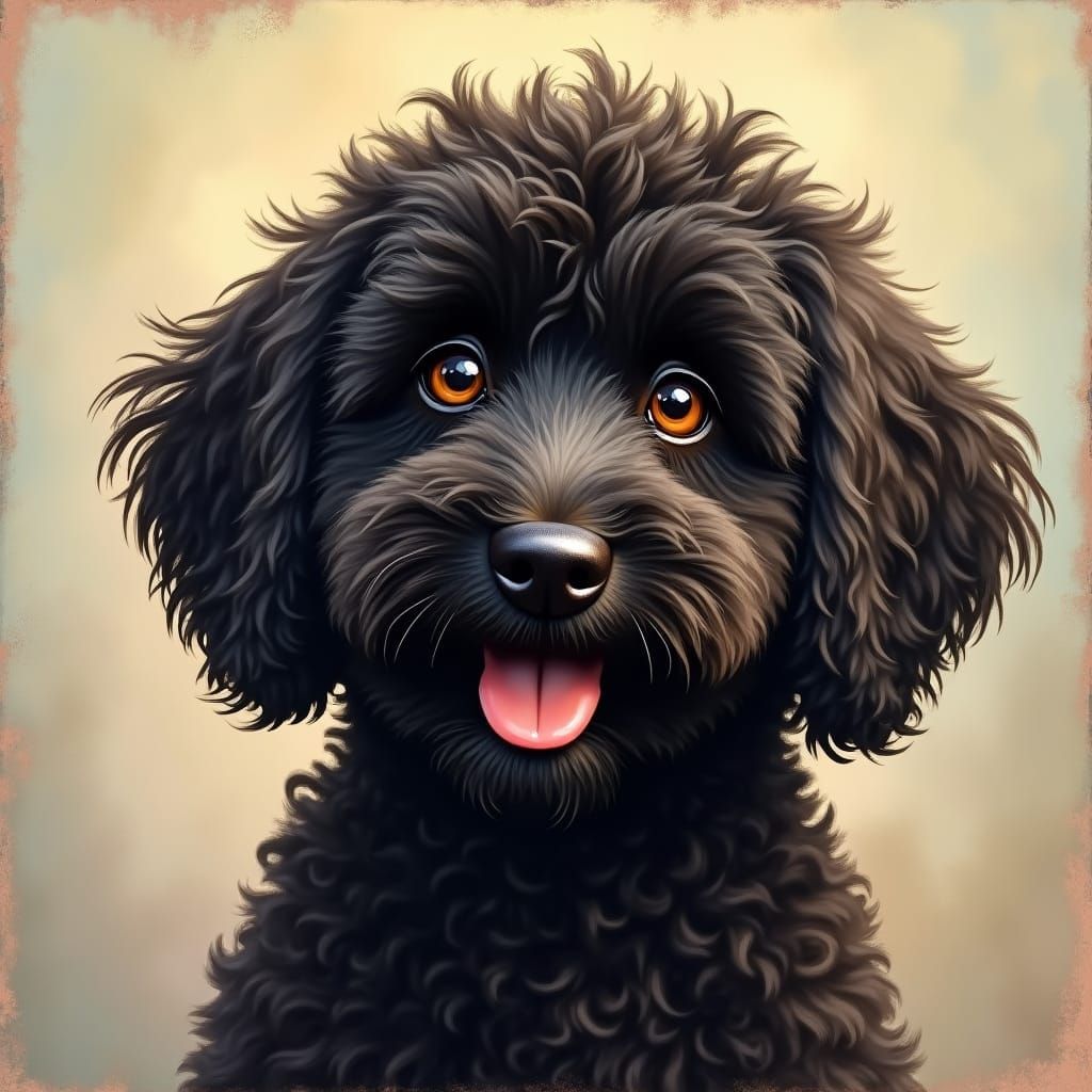 Affectionate Black Cockapoo Dog Looking at Master