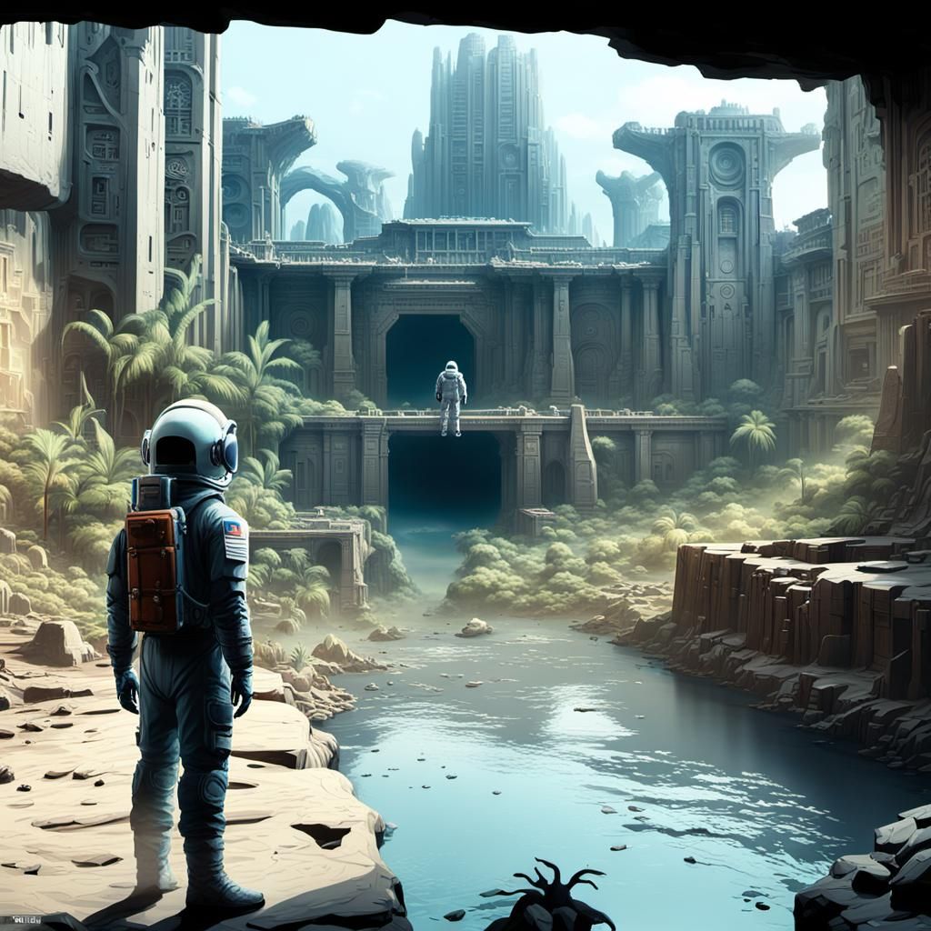 Astronaut at Edge of Ancient Alien City