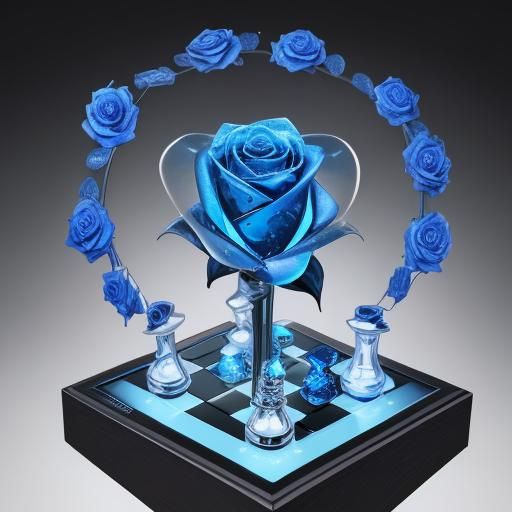 Electric Blue Crystal Rose on Chessboard