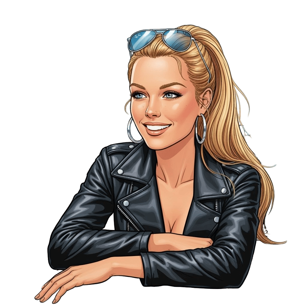 Woman in Leather Jacket with Classic Car