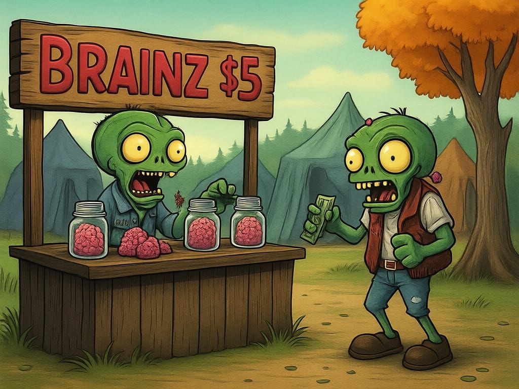 Cartoon Zombies Sell Brains at Harvest Festival