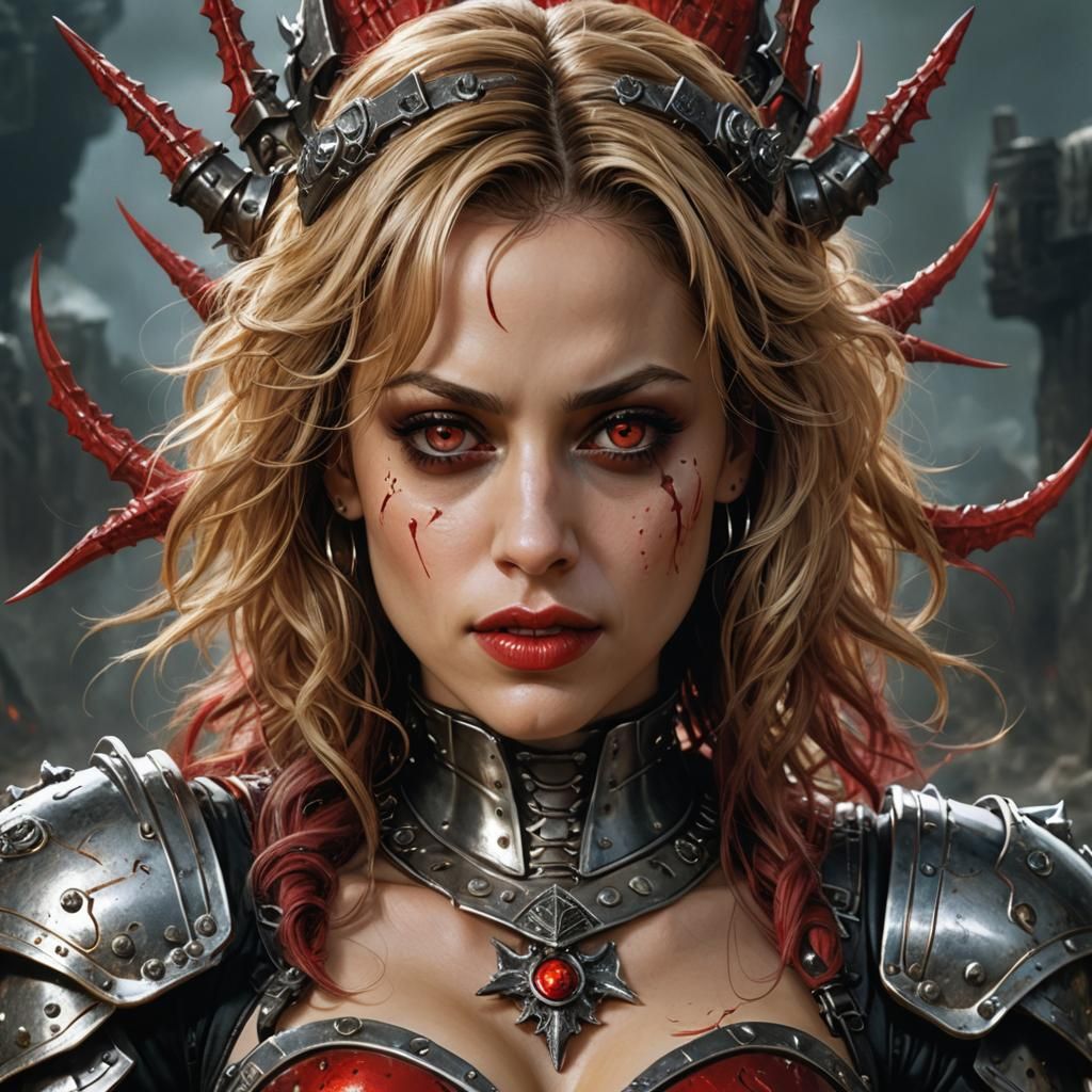 Armored Woman Portrait in Heavy Metal Style